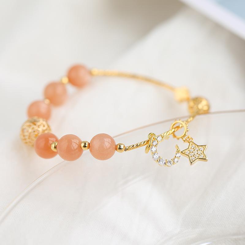 Natural Orange Moonlight Gold Hair Crystal Bracelet Women'S Simple Star Moon Bead Bracelet