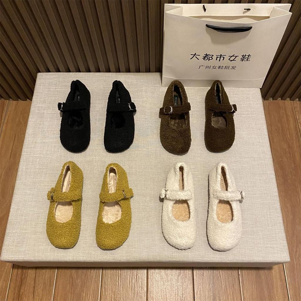 Premium Sense Foreign Style Fluffy Shoes Wear New 2025 Mary Jane Plush Single Shoes Foreign Style Word with Doudou Shoes