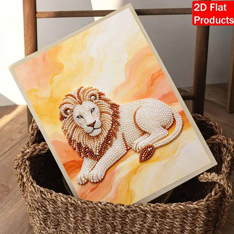 Majestic Lion Pearl Kit 5D DIY Round Rhinestone Art for Adults Relaxing Handmade Wall Decor National Day Gift Frameless