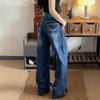Women's High Waist Retro Blue Wide-Leg Jeans with Embroidery - Summer 2025