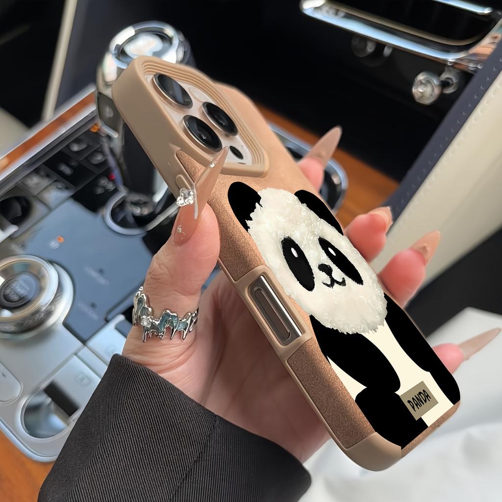 Panda Doll Imitation Leather Phone Case For iPhone 17 Pro Max 16 Plus 15 14 13 12 11 XS X XR 17 Air Shockproof Soft Bumper Cover