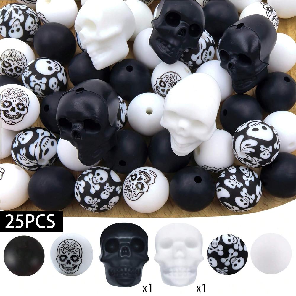 25PCS Multi-Size Halloween-Themed Silicone Beads Set, Perfect for DIY Craft Projects Like Keychains, Necklaces, Bracelets & More