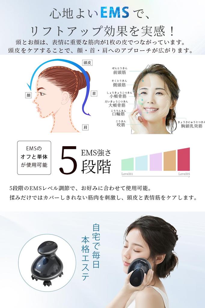 Tibnozt EMS Head Spa Electric Scalp Brush for the Aged Scalp Scalp Face Beauty IPX7 3D Red Storage Case Full Body Christmas Birthday Day Black