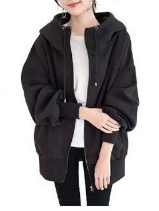 

2024 Осень/Зима Уличный стиль Толстовка с капюшоном на молнии с плюсом бархата One Size чёрный