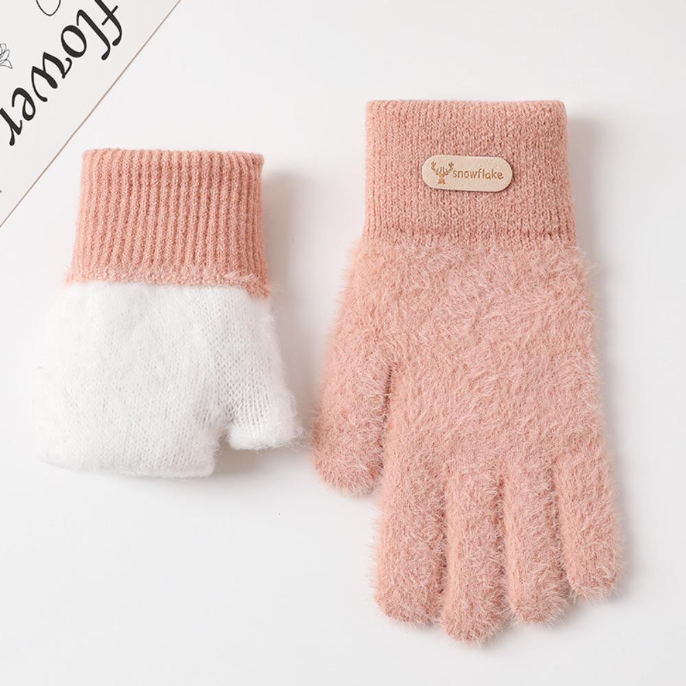 Fashion Thickened Furry Gloves Solid Color Cold-proof All Finger Mittens Warm Windproof Knitted Gloves Men Women