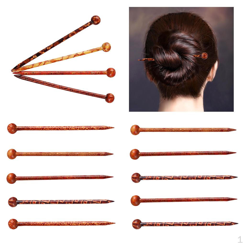 

14packs Printed Wooden Hair Pin Stick Women Lady Chopstick 13cm