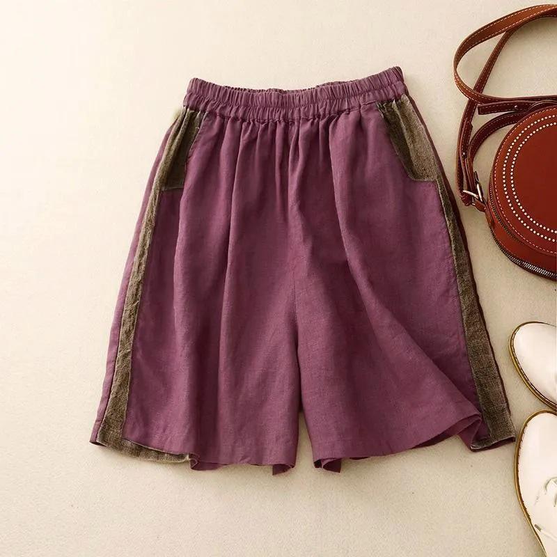 

2024 Women s Summer Cotton Linen Elastic Waist Wide-Leg Shorts XL