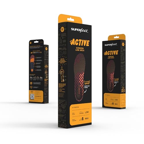 Superfeet Active Cushion Low Arch Insoles [Authorized Distributor] Shock Absorbing Cushion Type for Running and Walking, Orange, Size D (25-27cm)