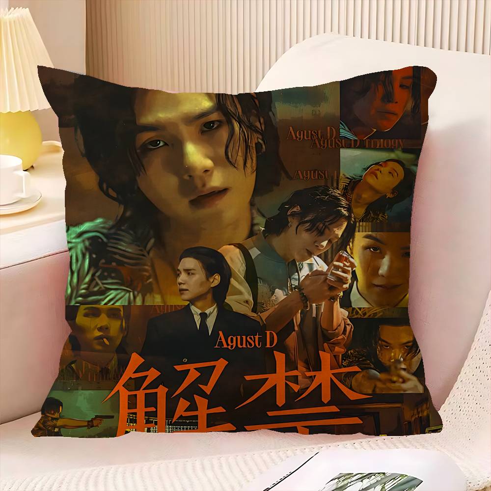 S-Suga Kpop Style A-Agust D Creative Personalized Pillow Cover Kids Bedroom Wild Party Decor Pillowcase Kid Birthday Shower Gift