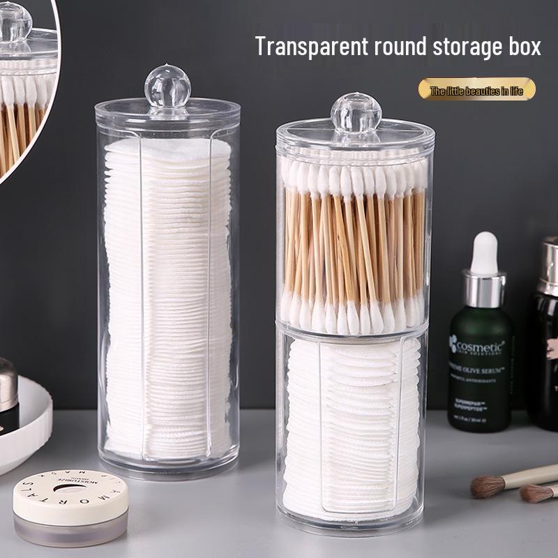 Cutie de depozitare rotundă cu două straturi pentru bețișoare de bumbac și machiaj