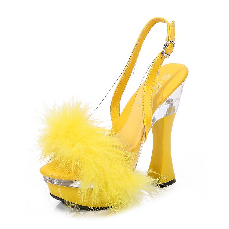 

Туфли с волосатым рыбьим ртом, женские модельные сандалии на толстом каблуке и высоком каблуке 43 жёлтый