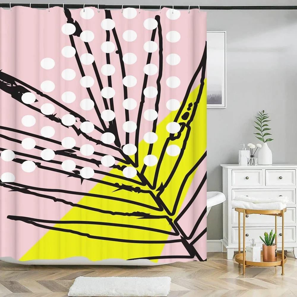 Abstract Art Shower Curtain Cartoon Green Plant Leaves 3D Print Funny Pattern Bath Screen Waterproof Polyester Screen Decor