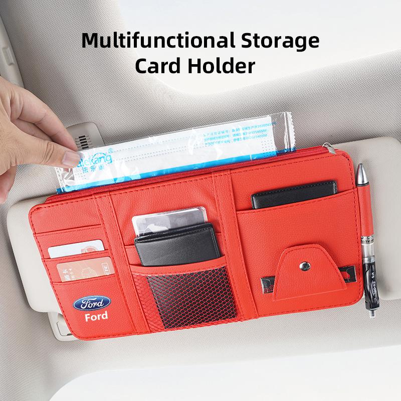 Car PU Leather Sun Visor Sunglasses Ticket Card Storage Bag Accessories For Ford ST Line Focus Fiesta Puma Ranger Kuga MAX F150