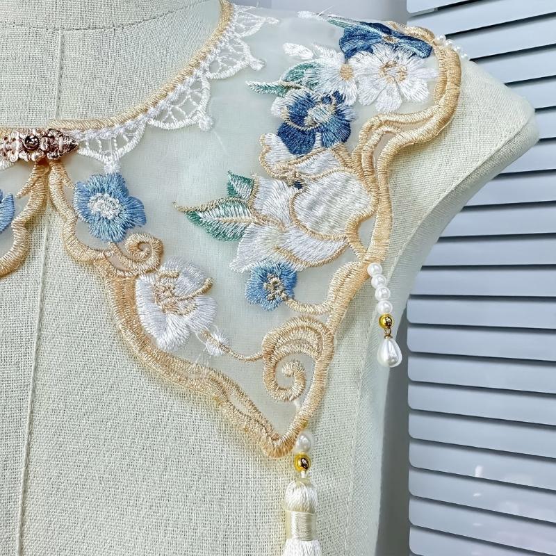 Embroidery Flower Capelet Women Girl Pearl Tassels Yunjian Shawl False Collar
