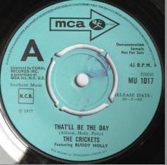 7inch Record CRICKETS - That'll Be The Day / Oh Boy MU1017PROMO MCA Records 1968 UK Pop Used