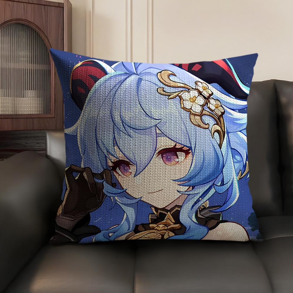 Cute Ganyu Genshin Impact Cushion Cover Natural Linen Organic Fabric DoubleSided Printing Sofa Home Decor Gift Pillow Case