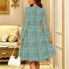 Women Long Sleeve Round Neck Midi Dress Abstract Watercolor Floral Stripe Plum Blossom Dot Print Flared Casual Dress