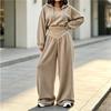 Women's Casual V-Neck Hooded Long Sleeve Sweatshirt and Pants 2 Piece Set