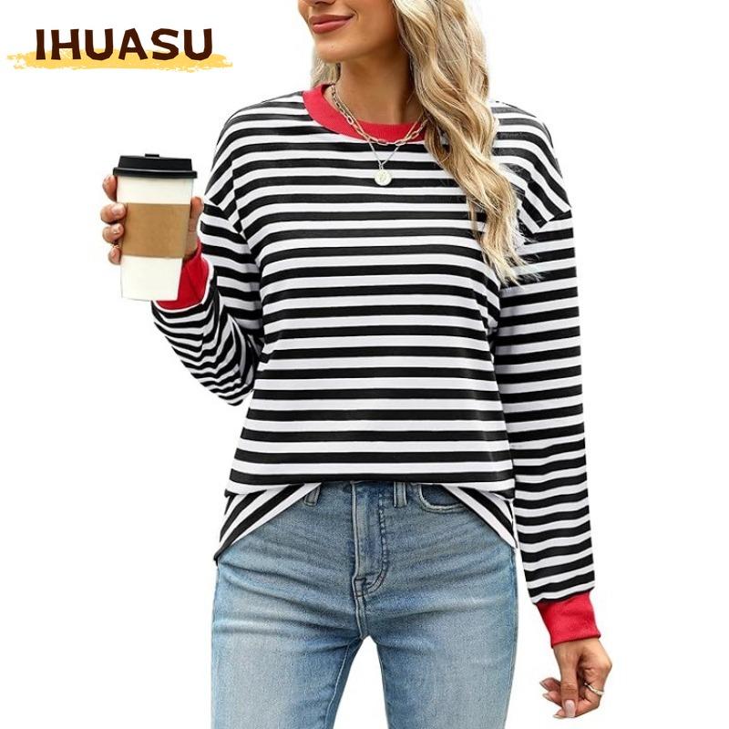 IHUASU Women's Fashion Casual O-Neck Long Sleeve Blouses & Shirts