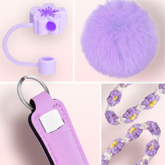 Tumbler Sleeve Wasserflasche Schutzhülle Set Silikon Flaschenhülle mit Griffband Strohhalm Deckel Becher Deko Zubehör für Stanley Tumbler