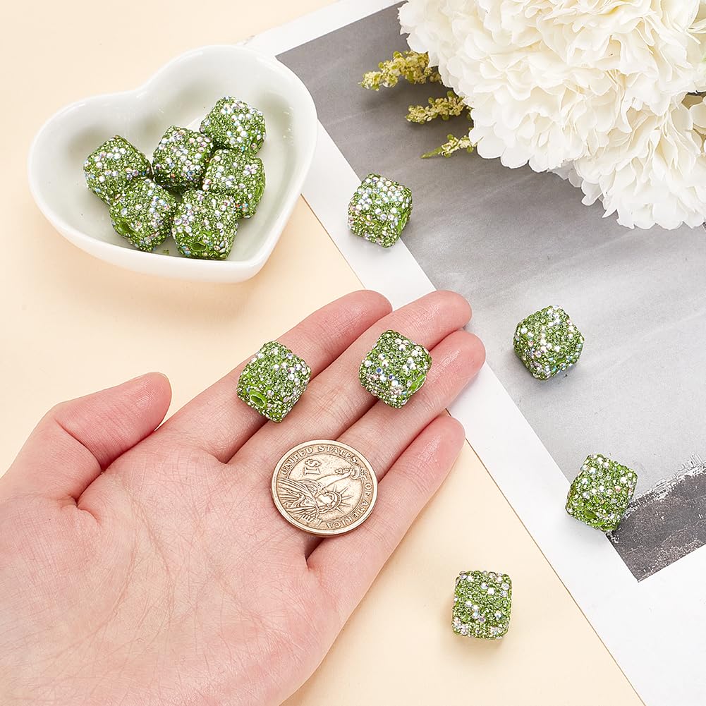 OLYCRAFT 10pcs Rhinestone Beads Cube Green 14mm Resin Clay Accessories Jewelry Pendant DIY Craft Materials Handmade Handmade Materials