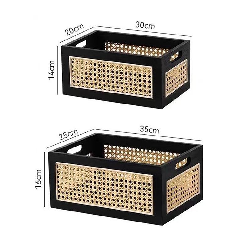 Solid Wood Storage Box Retro Desktop Imitate Rattan Basket Book Snacks Sundries Cosmetics Organizer Boxes Home Decor Basket