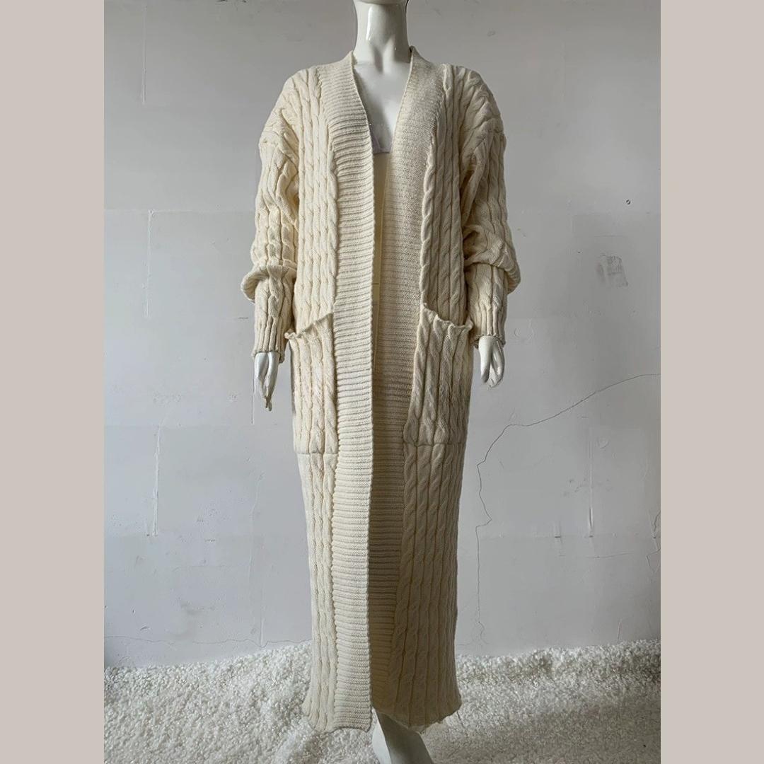 Длинный вязаный свитер-жакет кардиган с карманами, утолщенный жакет, женская одежда S