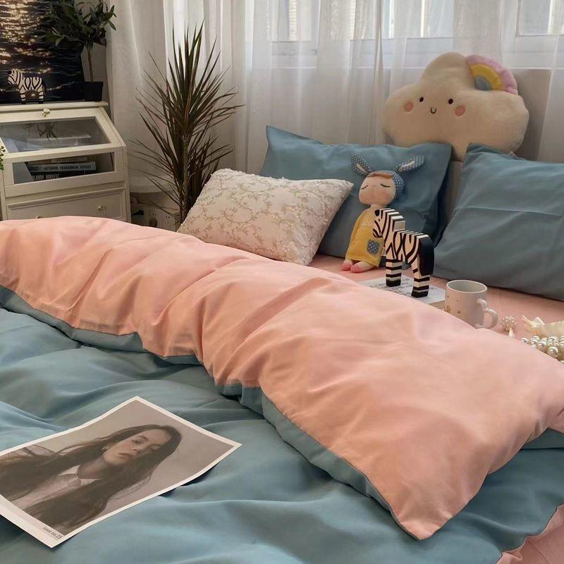 Sweet Blue Love Heart Printed Bedding Set For Girls Adults Children Bed Cover And Flat Sheet Pillowcases Soft Full Size 3/4pcs