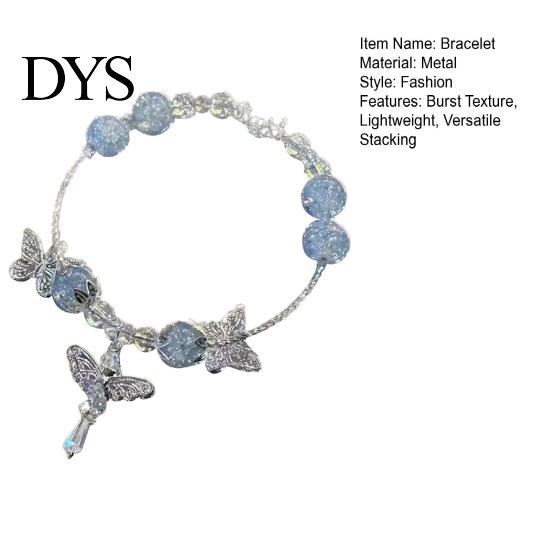 Ice Crack Texture Bracelet 1/2Pcs Women Burst Fairy-Like Feeling Stacked Chinese Aesthetics with Butterfly Pendant Hollow