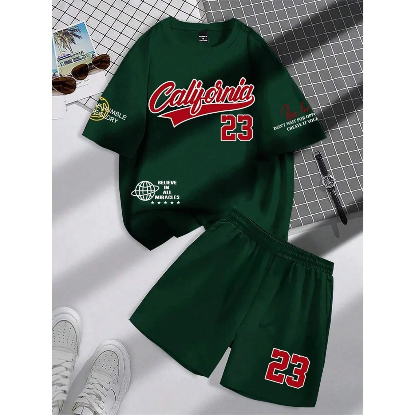 

2026 summer round neck short sleeve set fashion personalized alphanumeric print round neck T-shirt shor 13-14Y