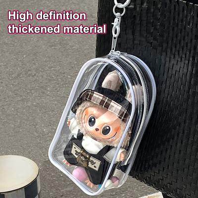 (not Include Dolls )Transparent Protector Storage Case Organizer Box For Plush Dolls Toy Outdoor Bag With Keychain Doll Accessories