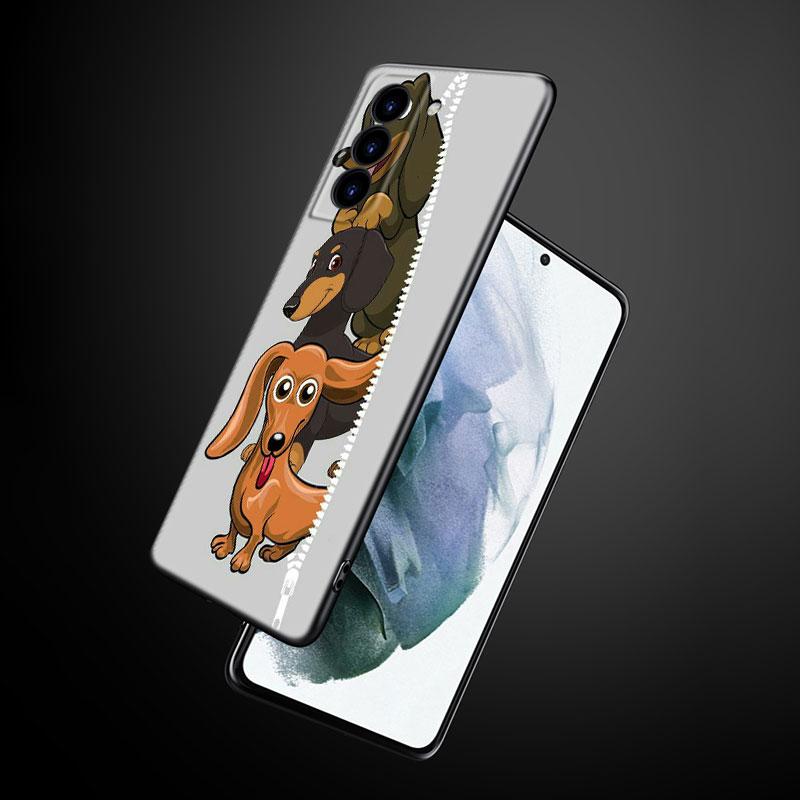 Cute cartoon Dachshund Dog Phone Case For Samsung Galaxy S22 Pro S21 S20 Ultra FE S10 Lite 5G S10E S9 S8 Plus Soft Black Cover