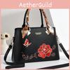 Elegant Black Embroidered Tote Bag Spacious Versatile Stylish Daily Use Shoulder Bag