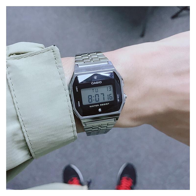 Casio YOUTH series - small metal squares, small squares, small silver nuggets, classic retro waterproof, quartz movement, stainless steel A159WAD-1
