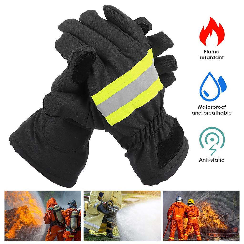 Flammhemmende Feuerwehrhandschuhe, hitzebeständig, wasserdicht, atmungsaktiv, Feuerwehr-Handschutzhülle, Schwarz und Gelb