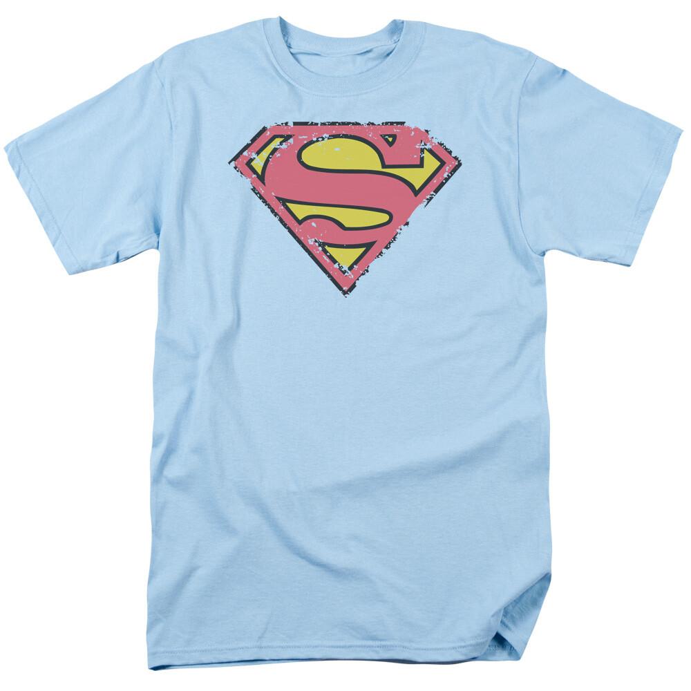 26 Superman Distressed Shield T Shirt Mens Licensed Classic DC Comic Tee Light Blue Unisex T-Shirt XXXXL