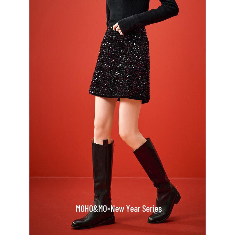 Women s Retro Sequin Velvet Mid-Length Skirt L