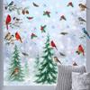 Christmas decorations, Christmas tree branches, red birds, Christmas birds, glass window decorations, stickers, self-adhesive wall stickers