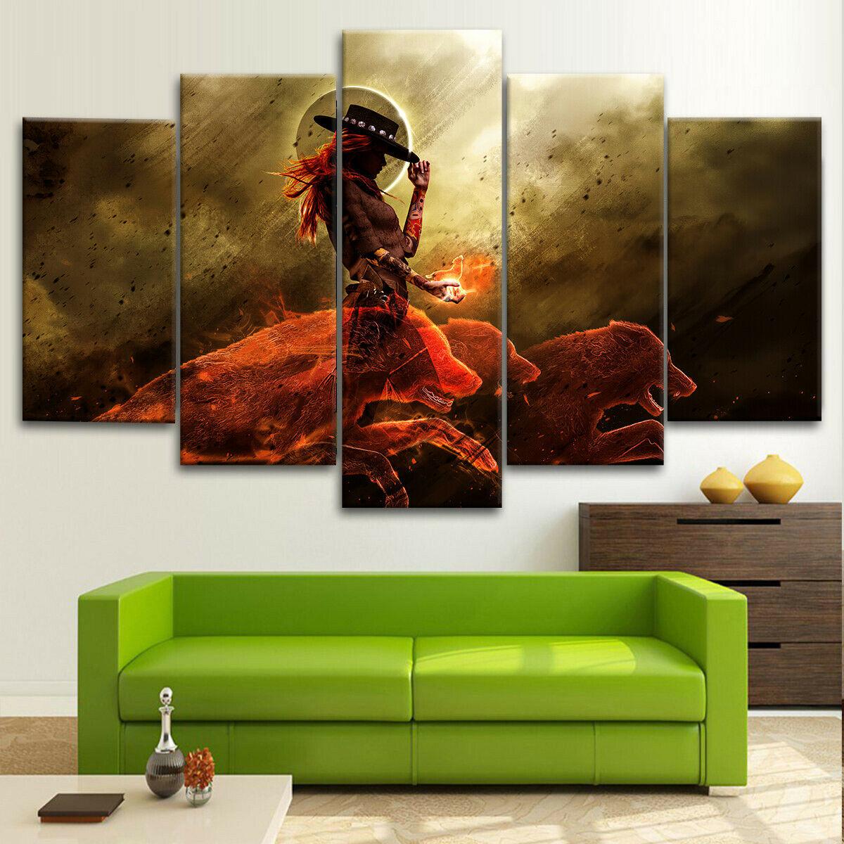 

5 шт., девушка Дикого Запада, природа, красота, храбрая, 5 шт., холст, настенная живопись, Декор, фотографии, картины, плакат, абстрактная HD печать, 5 панелей