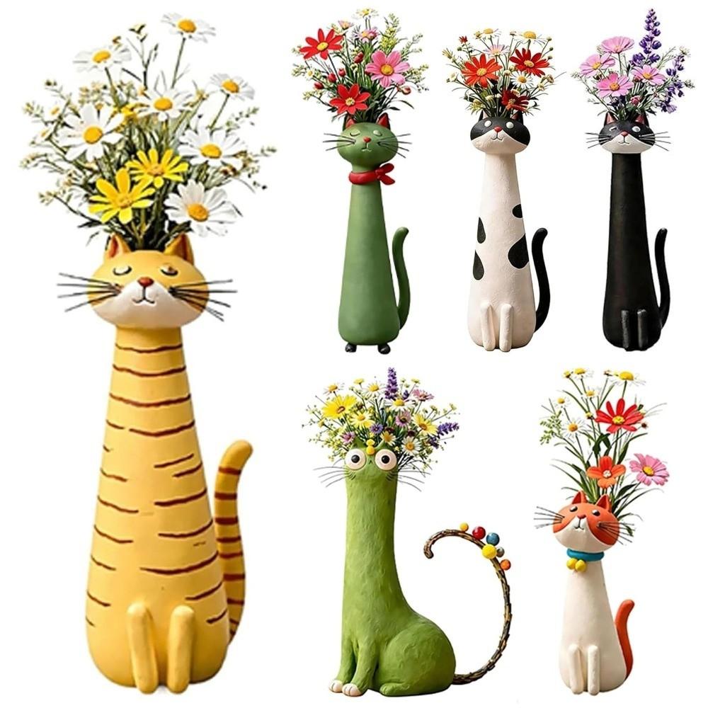 Handcrafted Cat Shaped Flower Planter Cartoon Cat Bud Vase Artistic Plant Pot Ornament Bedroom