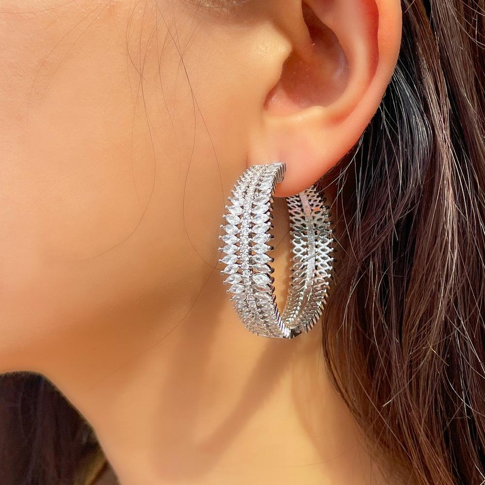 Light Luxury Design Wheat Earrings Jewelry Micro-Inlaid Zircon Large Circle Earrings