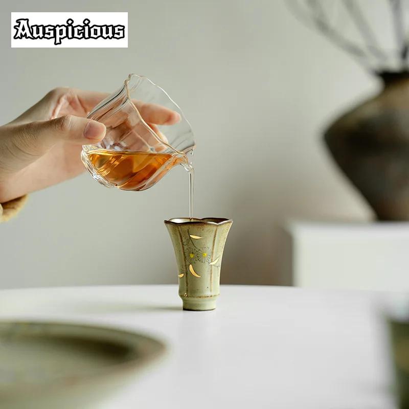 35ml Hand-painted Small Daisy Teacup Outline in Gold Jug Master Cups Teabowl Fragrance Cup Kung Fu Tea Household Tea Items Craft