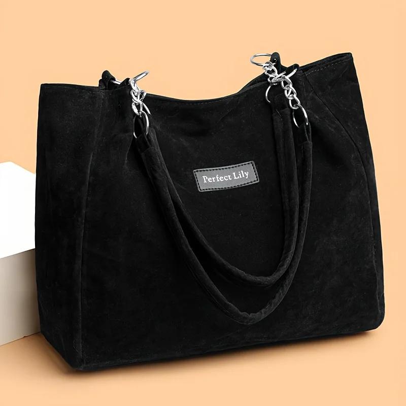 Vintage Faux Suede Large Capacity Tote Bag for Women Retro Autumn Winter Shoulder Handbag