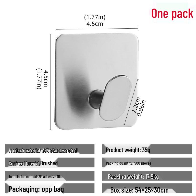 304 Stainless Steel Adhesive Clothes Hook - Punch-Free, Strong Hold, Behind-Door Mount