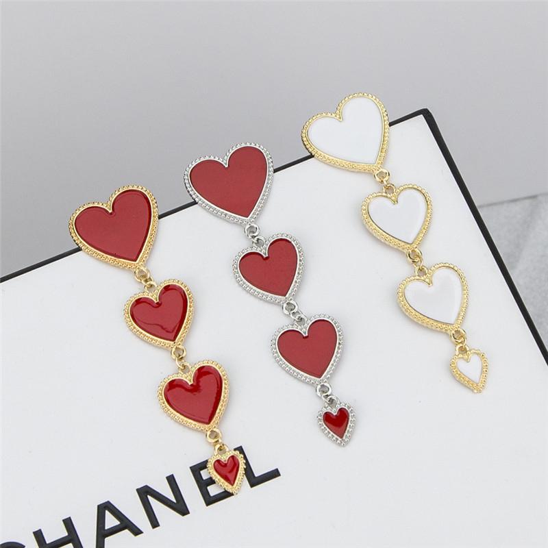 Long Earings White Red Heart Love Enamel Drop Dangle Earrings For Women Fashion Jewelry Korean Statement Party Pendientes Mujer