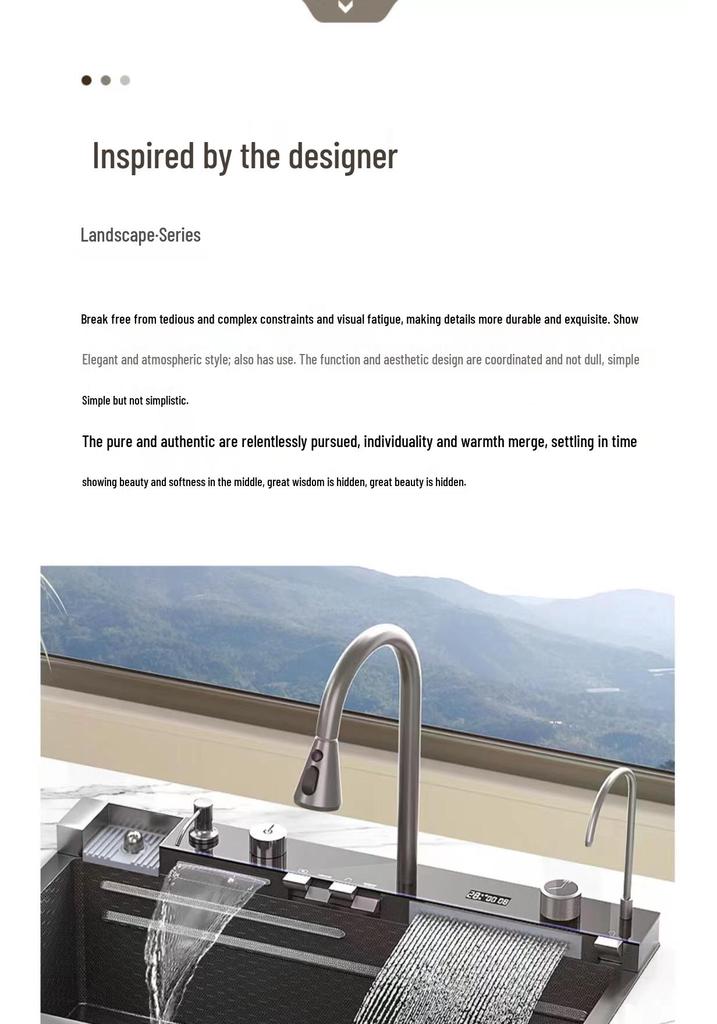 Large Single Bowl Kitchen Sink: 304 Stainless Steel Digital Display with Nano Honeycomb & Waterfall Features