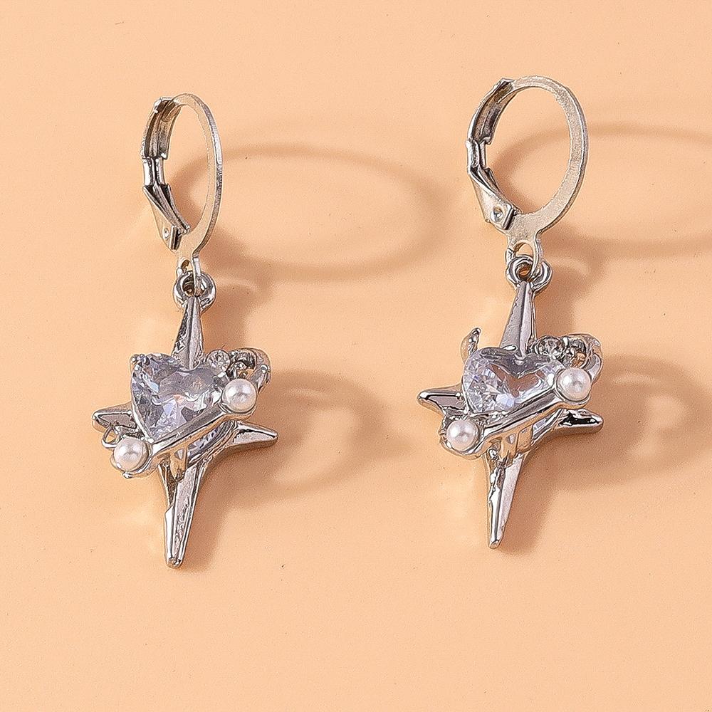 Delicate Crystal CZ Y2K Star Moon Drop Earrings for Women Girl Love Heart Dangle Earrings Party Holiday Jewelry Gifts