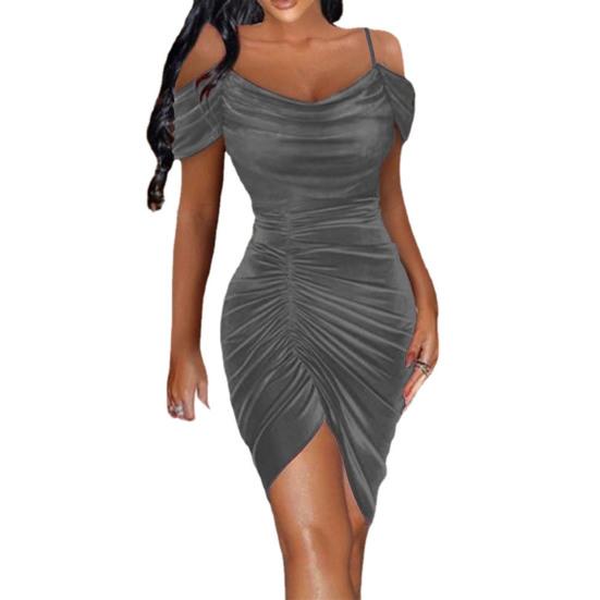 Regulowana chusta asymetryczna lamówka z krótkim rękawem Hip Wrap kobiety sukienka z odkrytymi ramionami Ruched aksamitna obcisła sukienka Streetwear