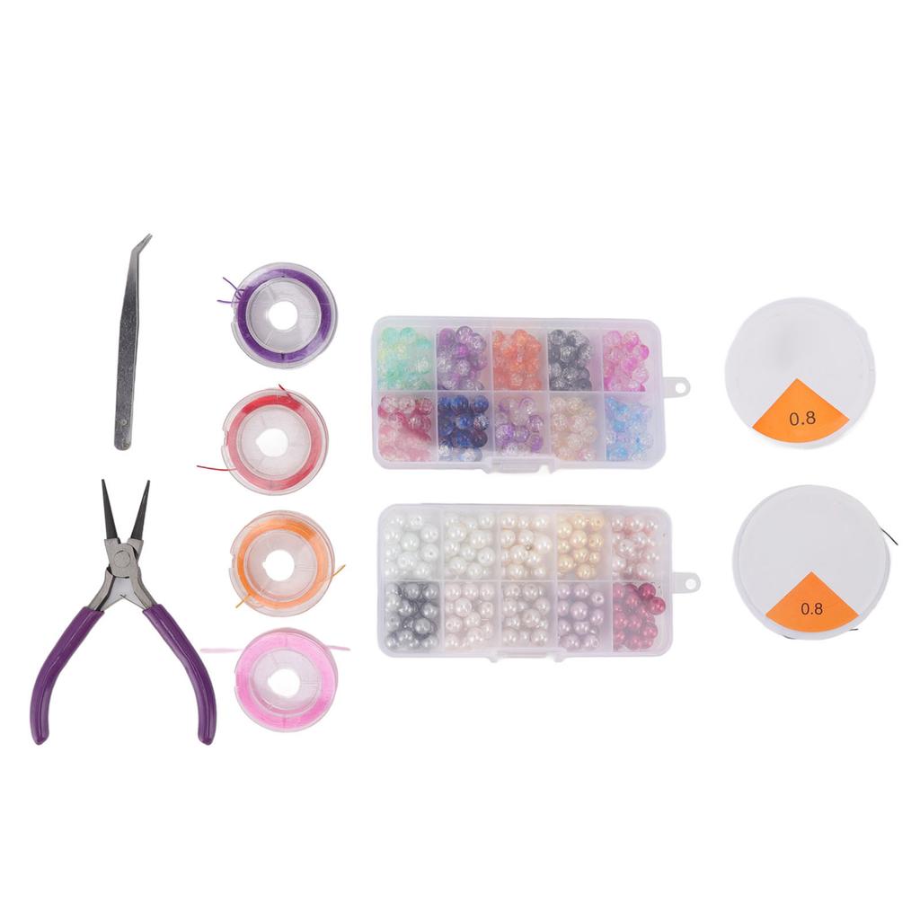 DIY Jewelry Making Kit Pliers Artificial Pearls Glass Colorful Beads Elastic Thread Jewelry Making Set with Box