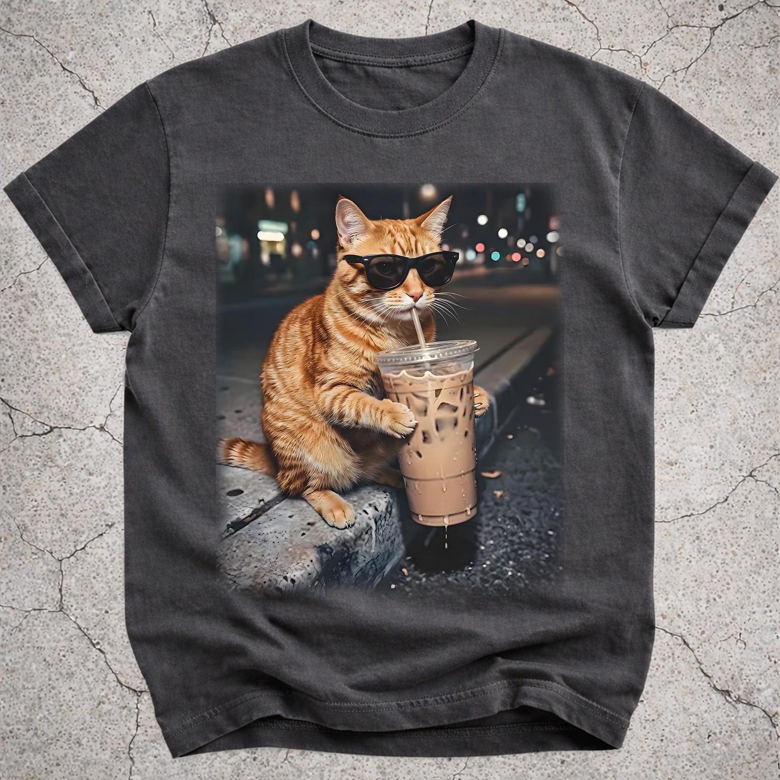 Funny Orange Cat Drinking Iced Coffee Shirt, Cat Mom Gift, Ginger Cat Tee 4XL